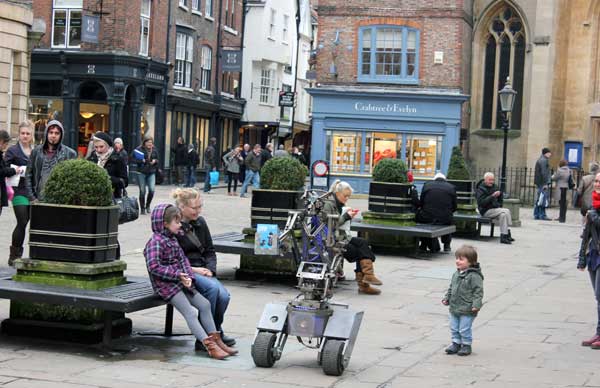 Another youngster confronts a robot in St Helen's Square…