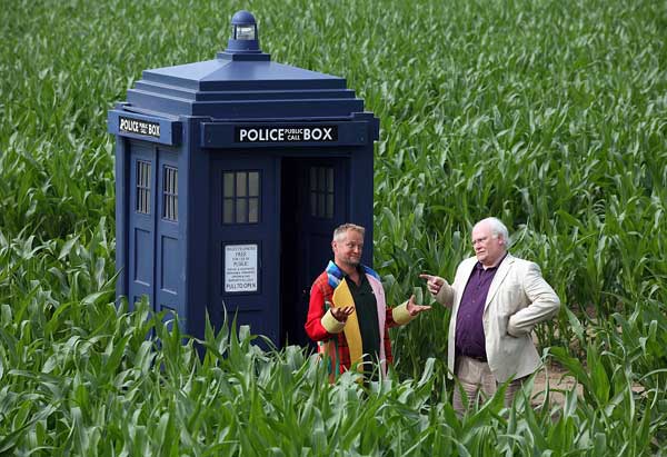 York Maze's Tom Pearcy tries out the Doctor's garb, to Colin's annoyance