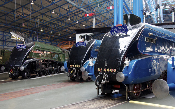 A4 Pacific line-up, left to right: Union of South Africa, Bittern, Mallard and Dominion of Canada (just in view)
