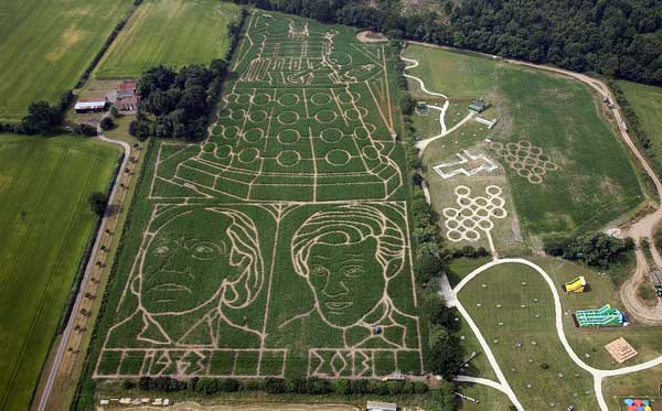A view of the maze with first Doctor William Hartnell and current incumbent Matt Smith