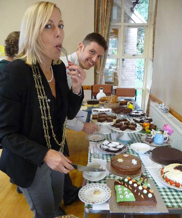 Lord Mayor Cllr Julie Gunnell checks for soggy bottoms at the bake off