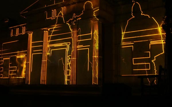 Outlines of past York residents on the Yorkshire Museum museum-gardens-eric-bloodaxe-illuminate-2013