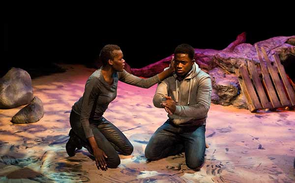 Sheila Atim (Keira) and Damson Idris (Joe) rehearse Ghost Town. Photographs: Louise Buckby for Karl Andre Photography