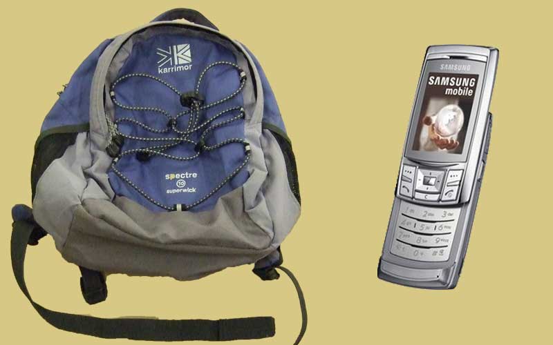 A Karrimor bag and Samsung phone similar to Claudia's