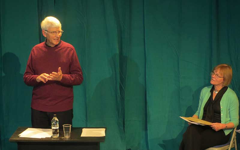 Chris Bridges, listened to by competition judge Carole Bromley
