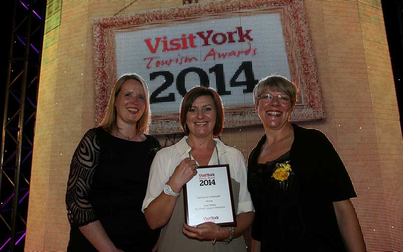 L-R: Kate McMullen, head of Visit York, Sarah Maltby, York Tourism Ambassador 2014 and Jane Lady Gibson, Visit York chairman