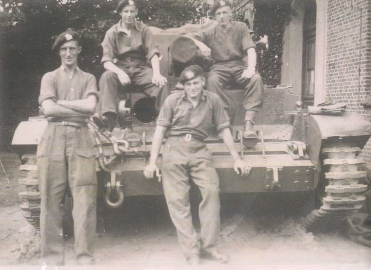 Wally's Cromwell tank and four of the crew. Wally is not in the photo – he's thought to be taking the picture