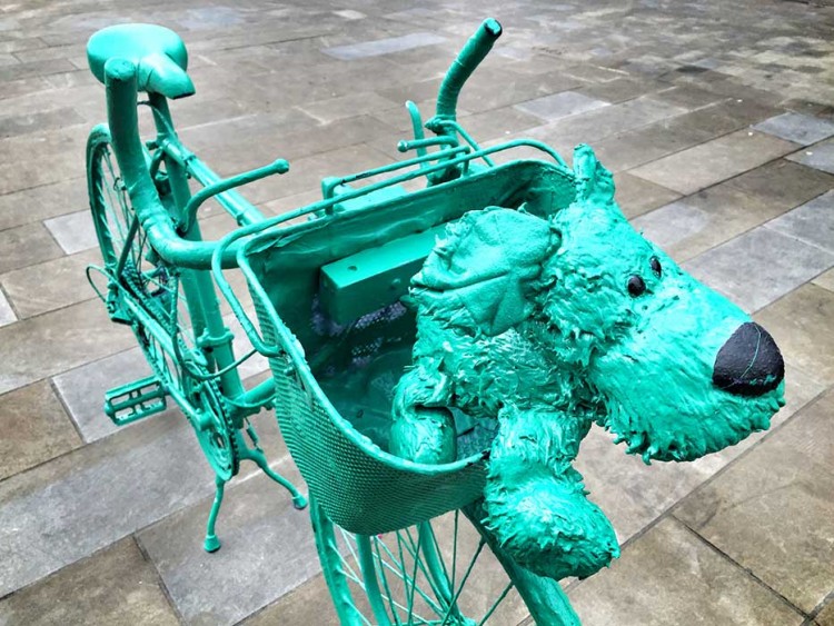 Even the dog is off-colour and on-message…