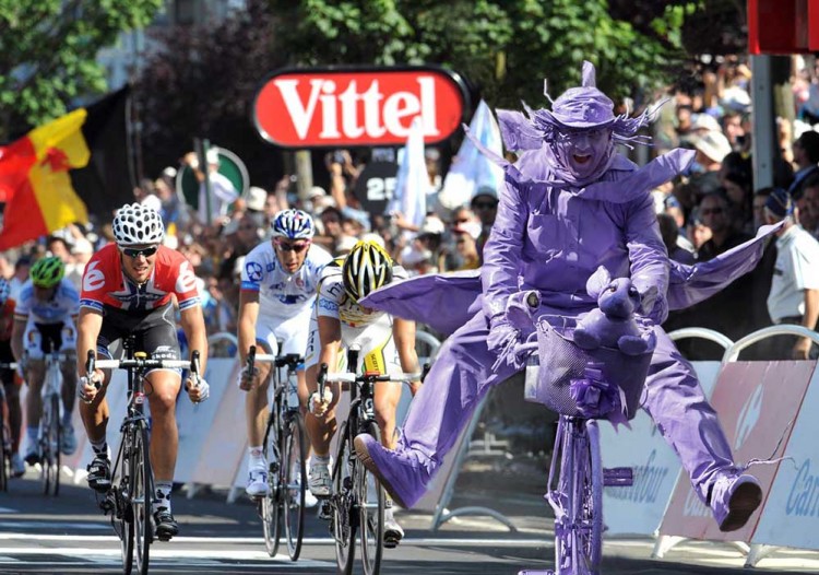 His usual attire. Purpleman is a keen advocate of cycling