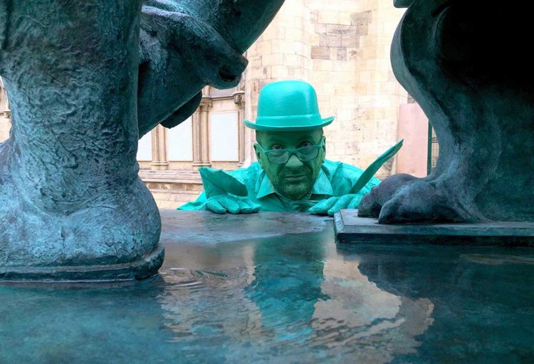 History is made… a green Purpleman at the foot of the Constantine statue outside York Minster