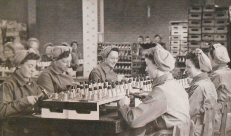 Women on the munitions line in the Rowntree factory during the Second World War