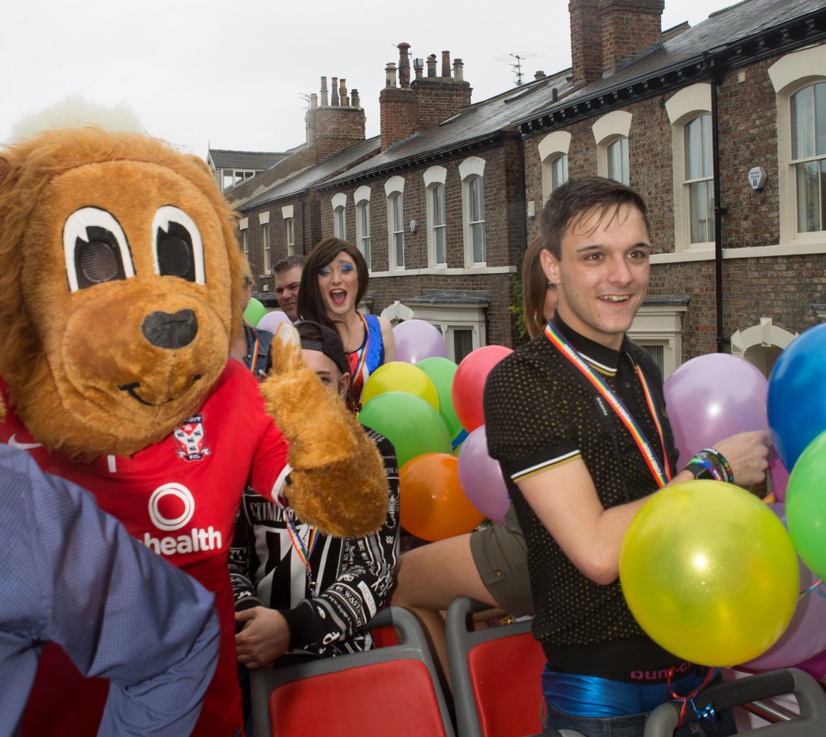 York City FC mascot Yorkie (left) and friends. Photograph © Duncan Lomax / Ravage Productions