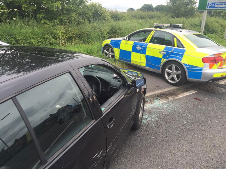 Police stop a suspect vehicle on Shipton Road, York. Photograph: NYP Road Crime Team on Twitter