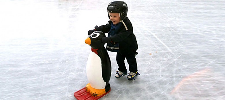 A young skater and friend at the Yorkshire Winter Wonderland. Photograph: Yorkshire Winter Wonderland