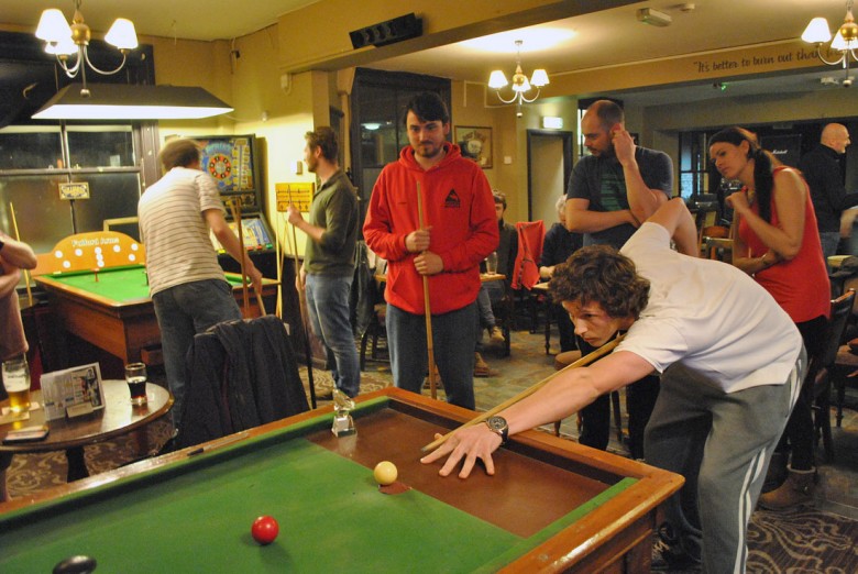 Lining up a shot at the Fulford Arms