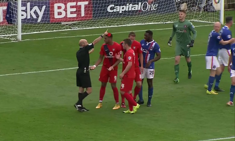 Vadaine Oliver is off. And even the Carlisle players look bemused