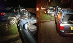 Pictured: Car crashes into several parked vehicles on York street