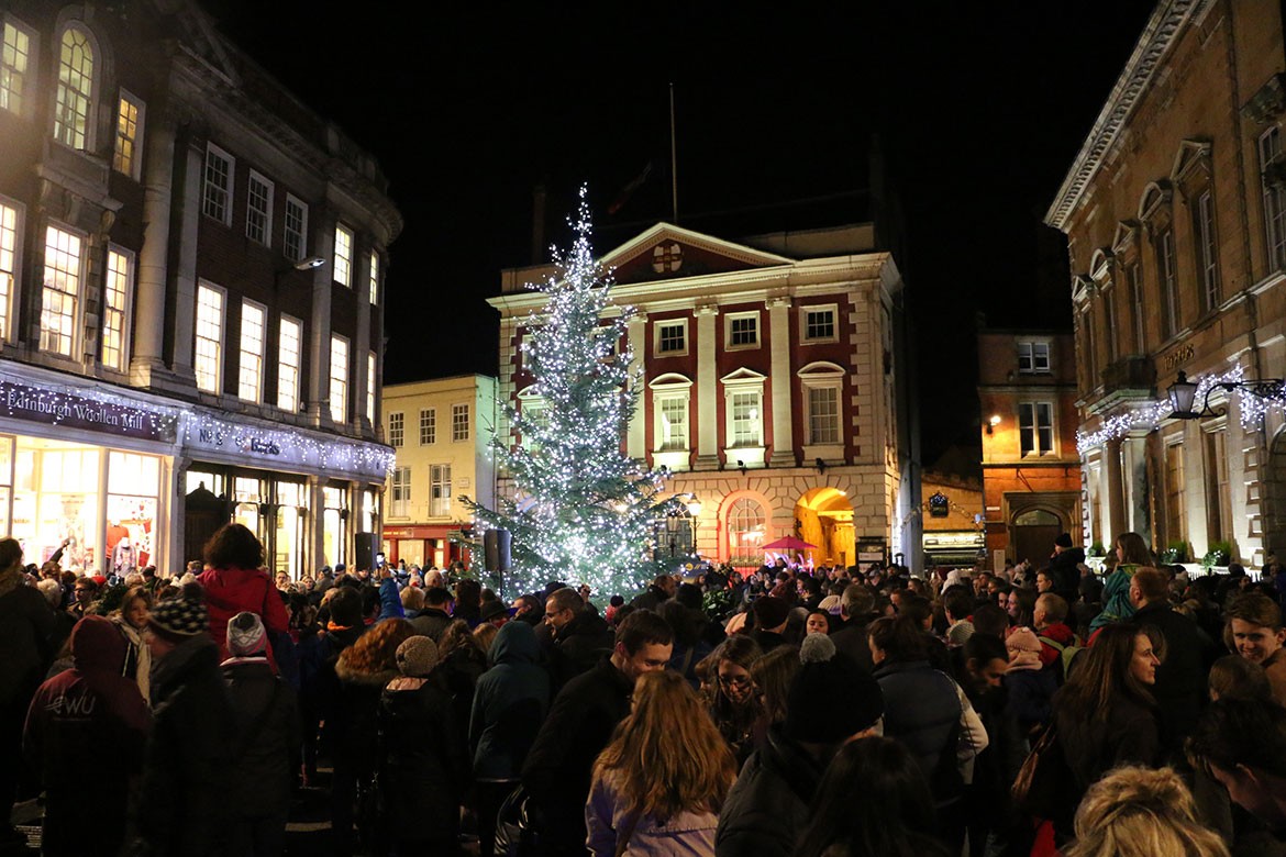 The tree lit up in St Helen's Square