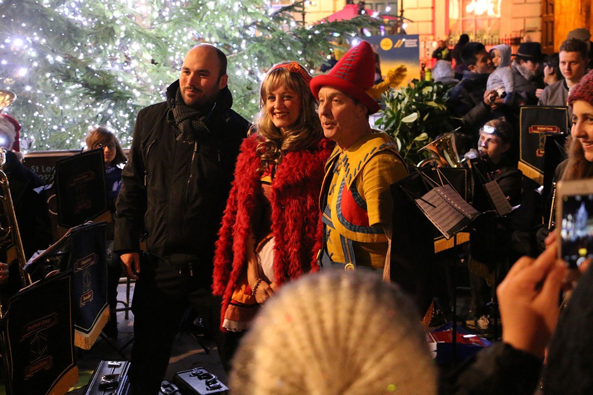 Martin Barrass and Suzy Cooper from the Theatre Royal panto at the switch on