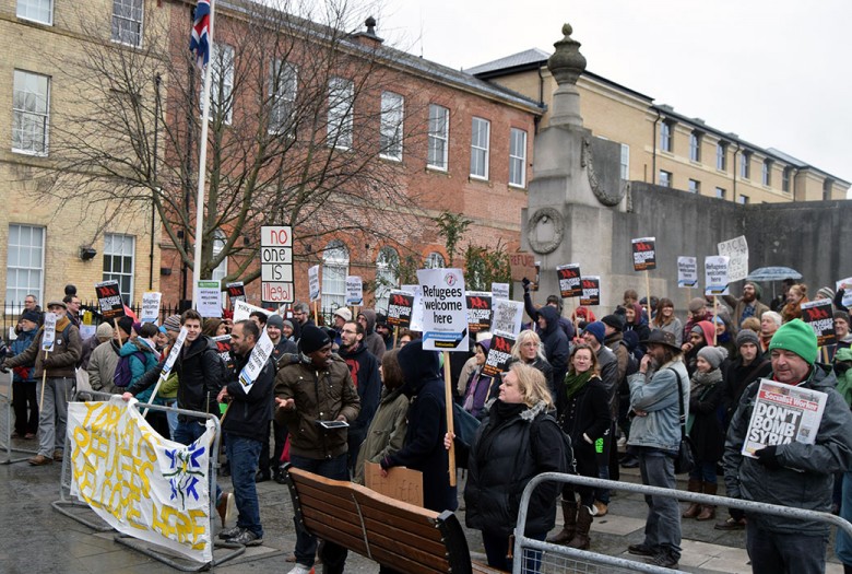 The group chanted: ‘Say it loud, say it clear, refugees are welcome here’
