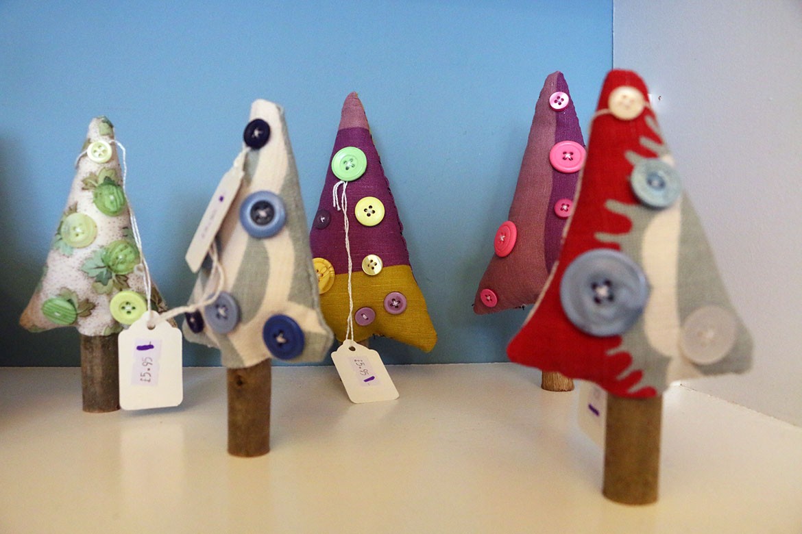 Trees with buttons and wooden stumps, £5.95