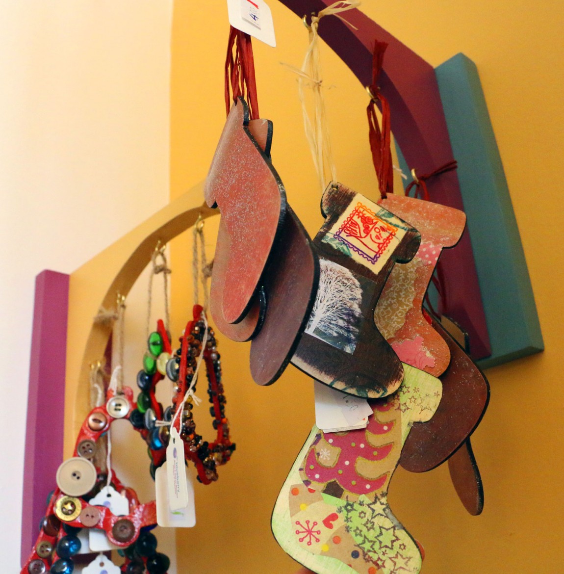 Stocking-shaped tree decorations, £1.50