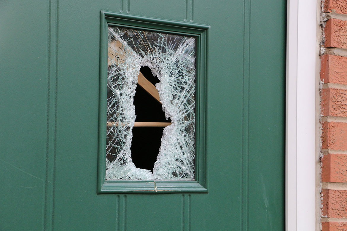 Windows were systematically smashed