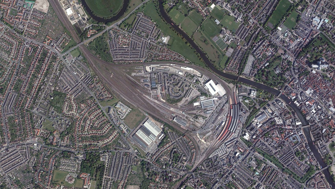 The York Central site from the air. Photograph © Bing Maps
