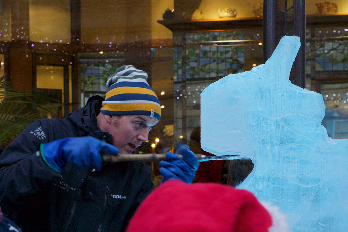 One of the Glacial Art team at work in St Helen's Square