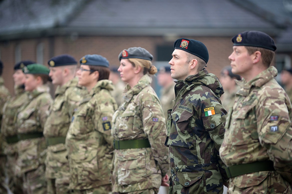 Soldiers from 34 Field Hospital along with soldiers from the Irish Defence Force on parade to receive thier medals