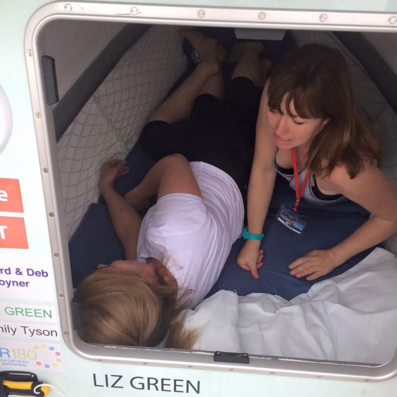 Niki and Helen try out their bedroom on the boat