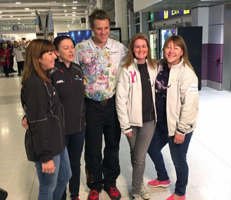 Olympic gold medallist rower James Cracknell paid them a surprise visit as they prepared to fly out from Manchester Airport
