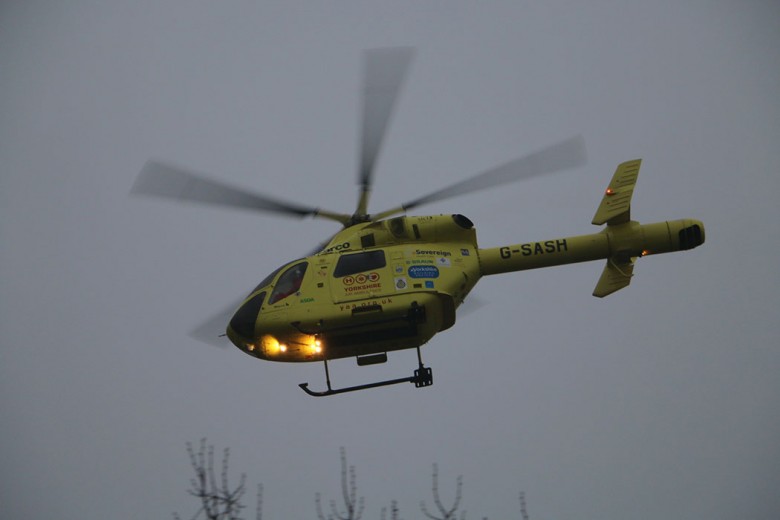 Yorkshire Air Ambulance leaves the car park