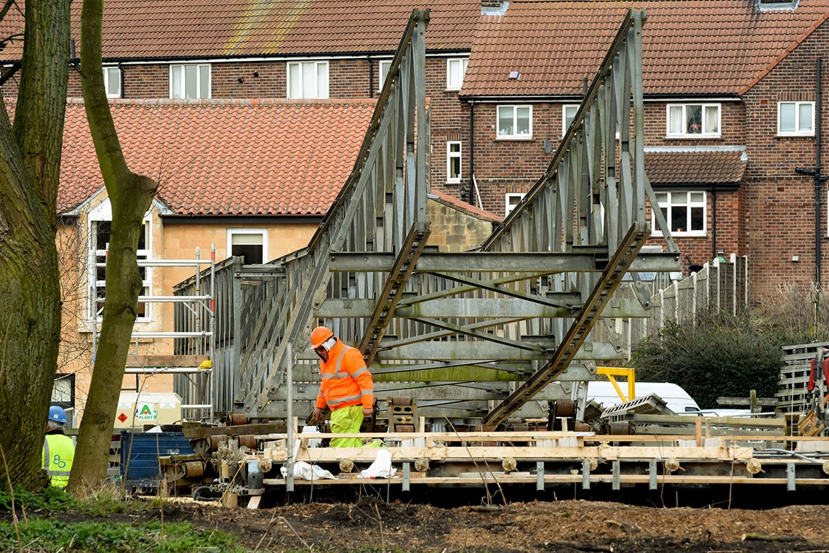 A large part of the footbridge ready on the river bank at Tadcaster. Photographs: Nigel Holland
