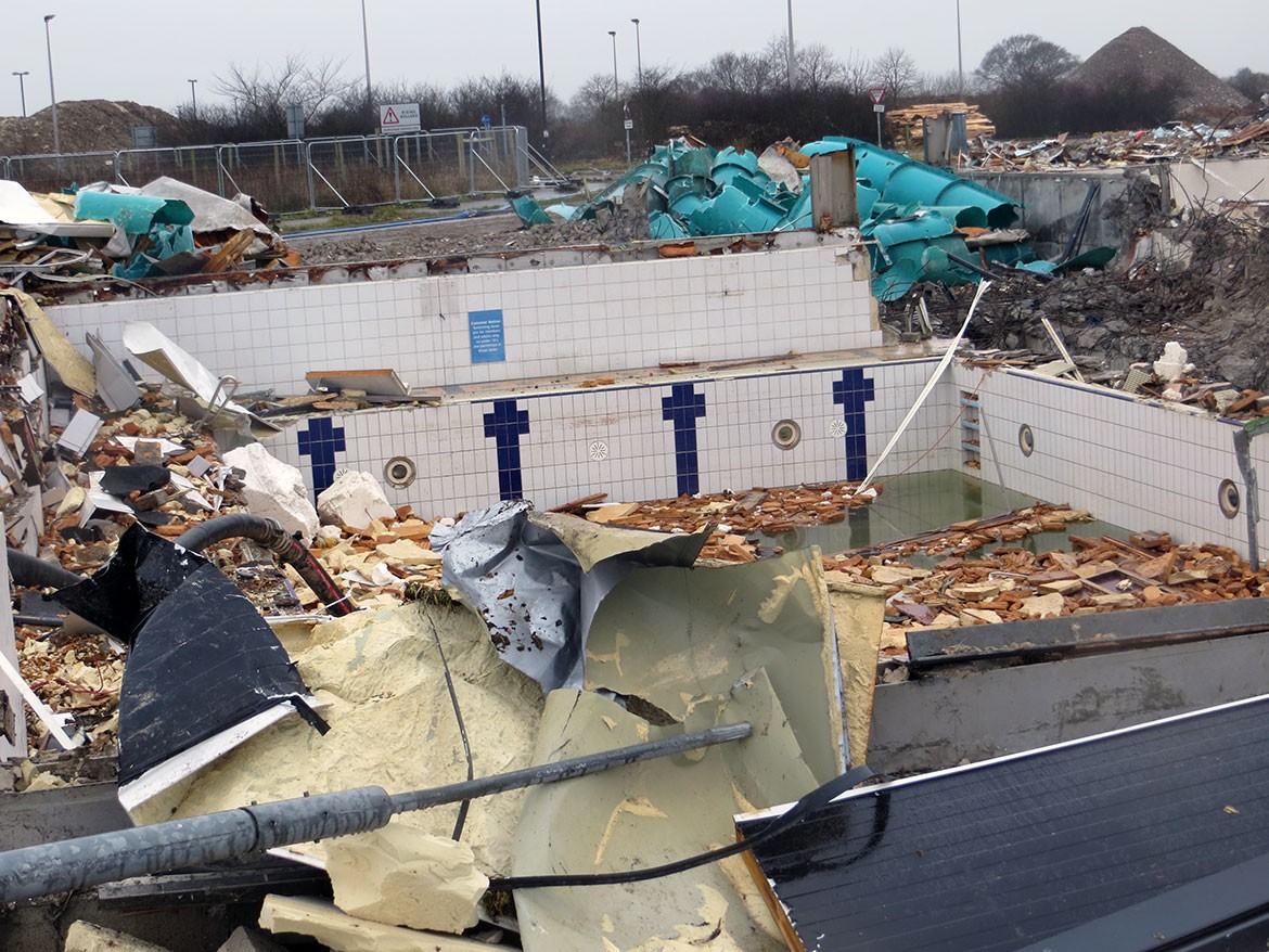 One of the pools amid the rubble