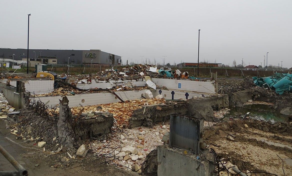 A wider view of the scene, with the new M&S in the background
