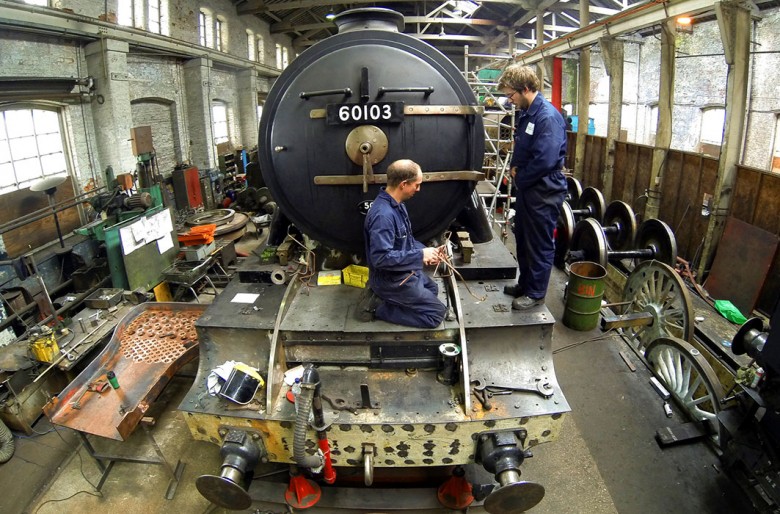 Flashback to when staff at Riley & Son, the Bury-based firm of engineers, were working to restore Scotsman. Photograph: Peter Byrne, Press Association