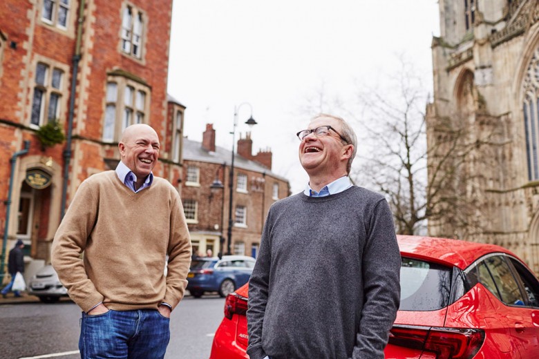 You can't park there! Harry and Dylan Jones outside York Minster
