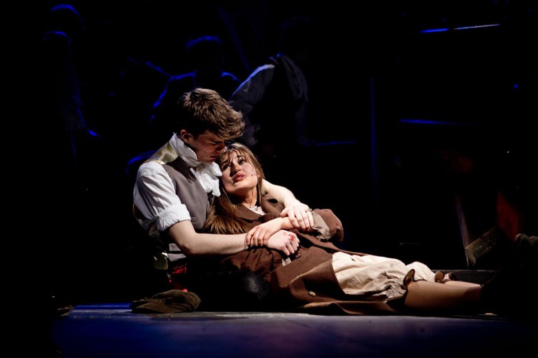 Get your tissues… Marius (Scott Goncalves) comforts Eponine (Hannah Richardson) Photograph: Matthew Kitchen Photography