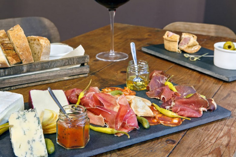 Great food and drink in a romantic setting… Pairings wine bar sharing platter. Photograph: Charlotte Gale