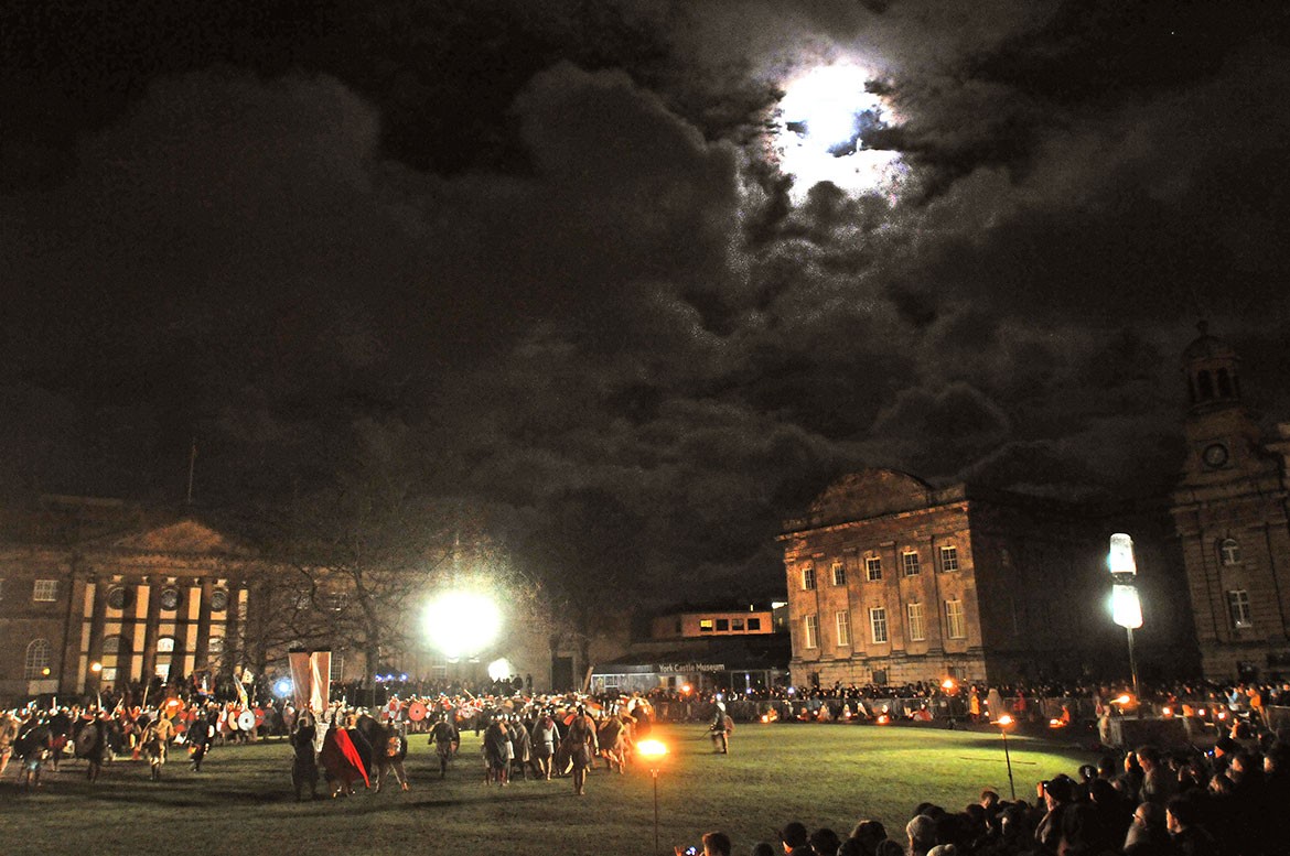 The amazing scene in the Eye of York for the 2016 Jorvik Viking Festival finale. Photographs: David Harrison