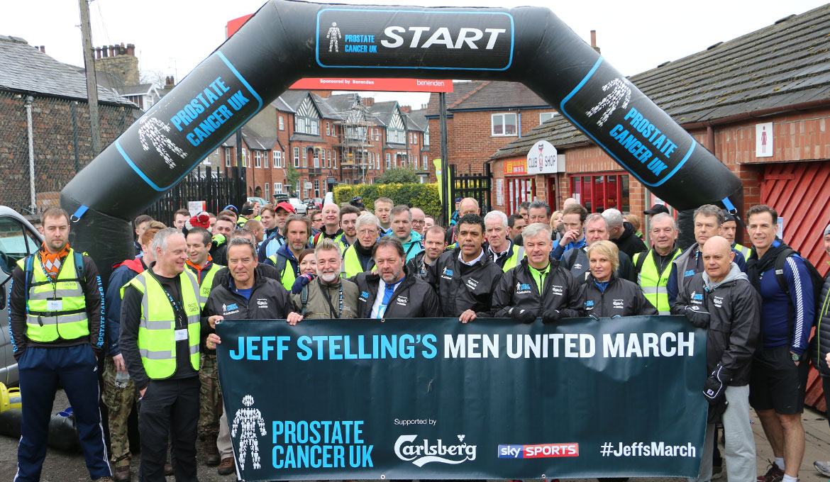 Video: A team of footie stars join TV legend Jeff Stelling on his march through York