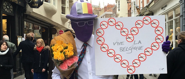 Purpleman and his message for Belgium. Photograph: YorkMix