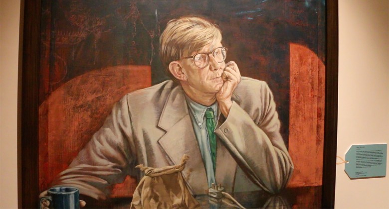 The painting of Alan Bennett by Tom Wood, on loan from the National Portrait Gallery
