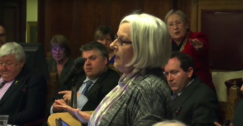 Gwen Swinburn is told to stop speaking by the Lord Mayor. Photograph: City of York Council / YouTube