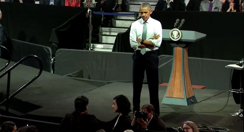 President Obama listens to Maria at Westminster