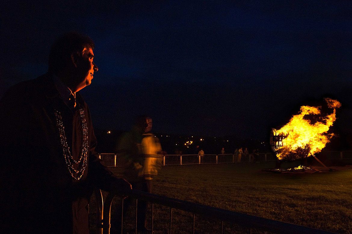 The Diamond Jubilee beacon is lit in York in 2012 watched by Lord Mayor Keith Hyman. Photograph © City of York Council on Flickr