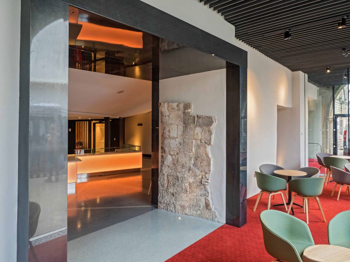 From the colonnade to the foyer. Photograph: John Saunders