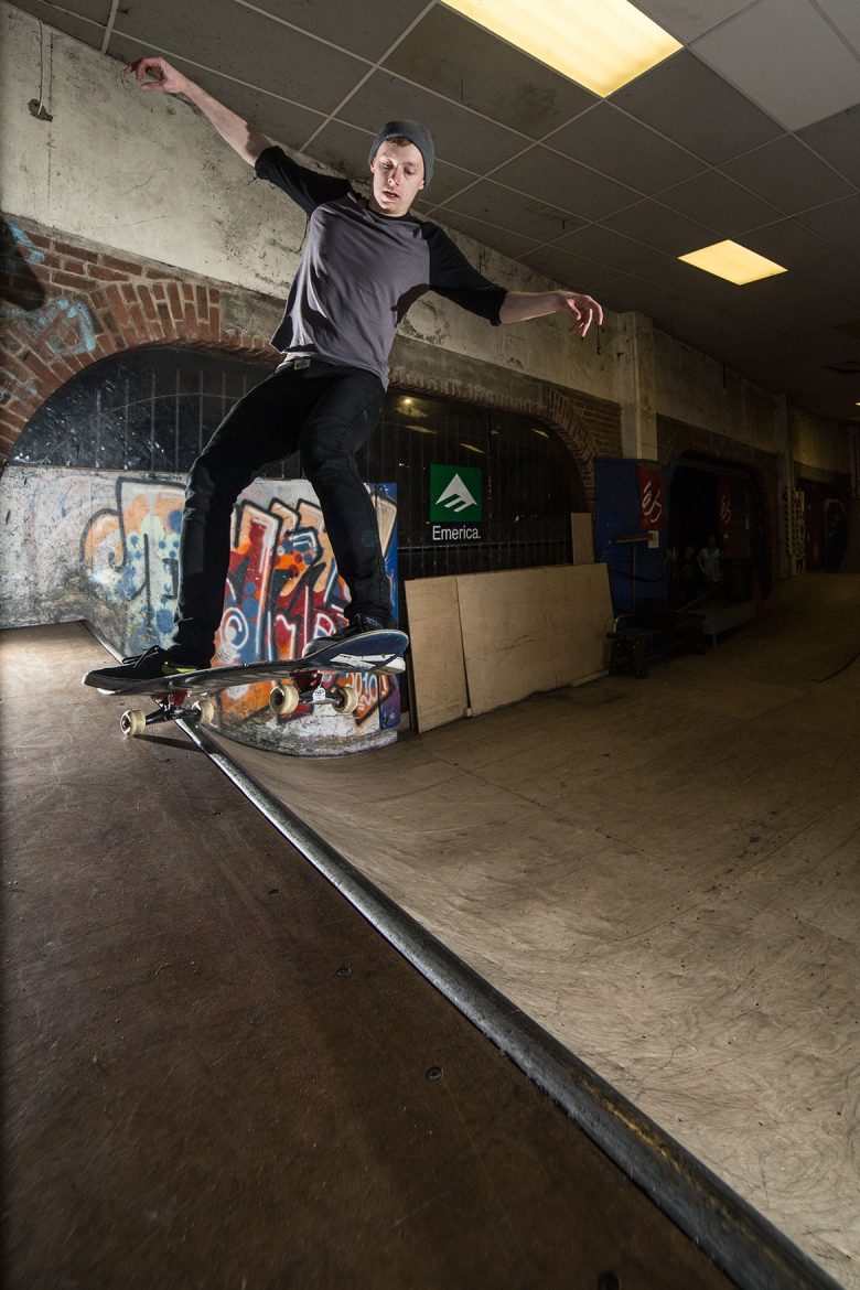 Mark Murphy doing a frontside 5-0 grind - photographed by Jonny Long