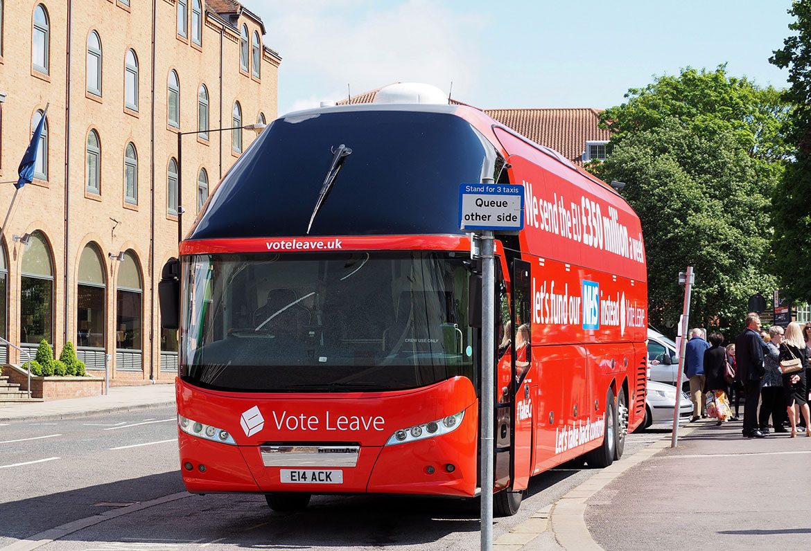 The Brexit bus near Clifford's Tower
